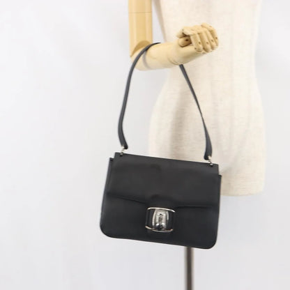 Salvatore Ferragamo Vala Leather, Black, Patent Leather, Shoulder Bag