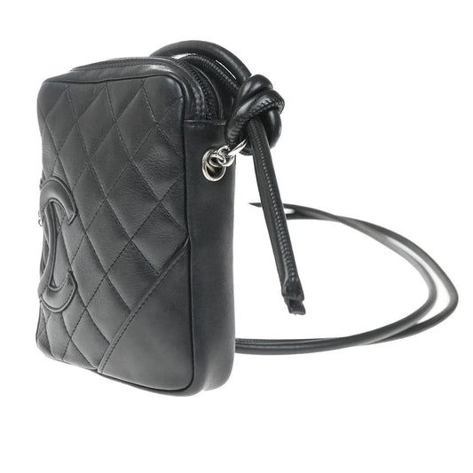 Chanel Cambon Pochette Quilted Leather, Black, Leather, Shoulder Bag