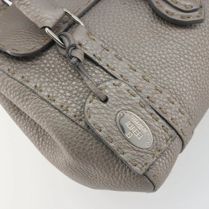 Fendi Selleria Linda Satchel Pebbled Leather, Gray, Leather, Handbag