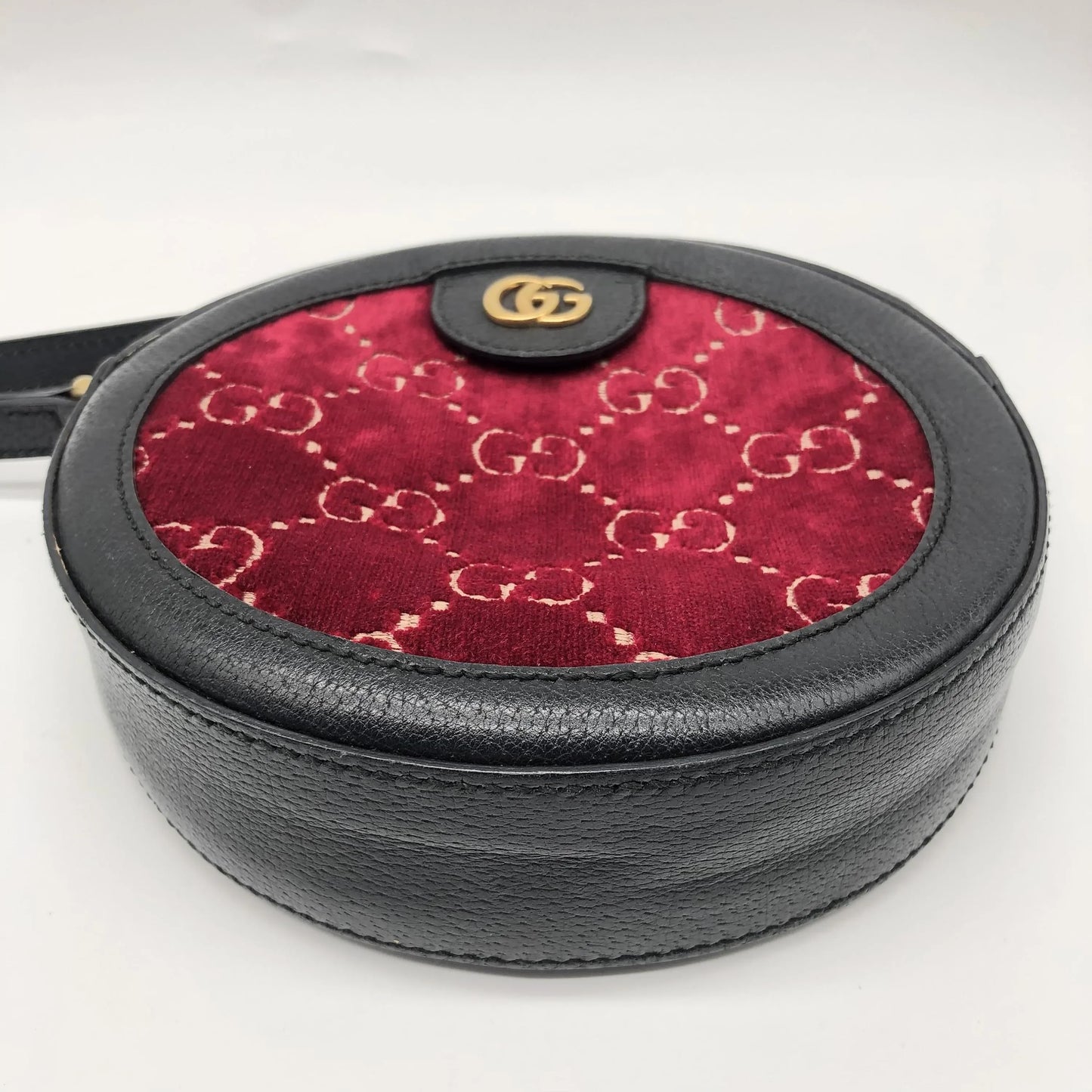 Gucci GG Marmont Round Velvet and Leather, Burgundy, Velvet, Shoulder Bag