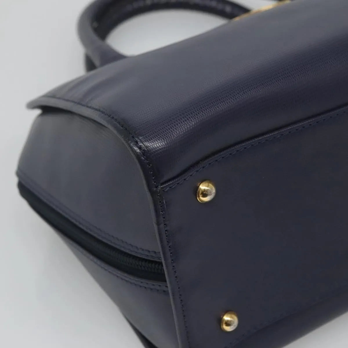 Celine Circle Logo Leather, Blue, Leather, Handbag