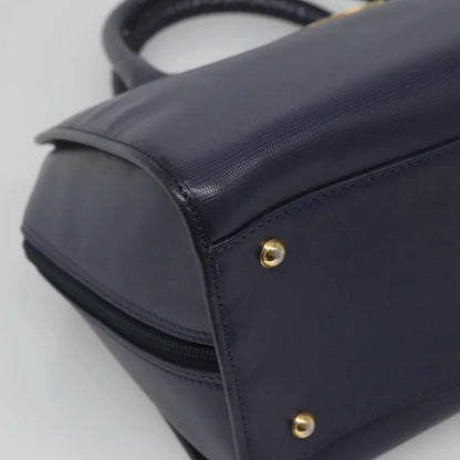 Celine Circle Logo Leather, Blue, Leather, Handbag