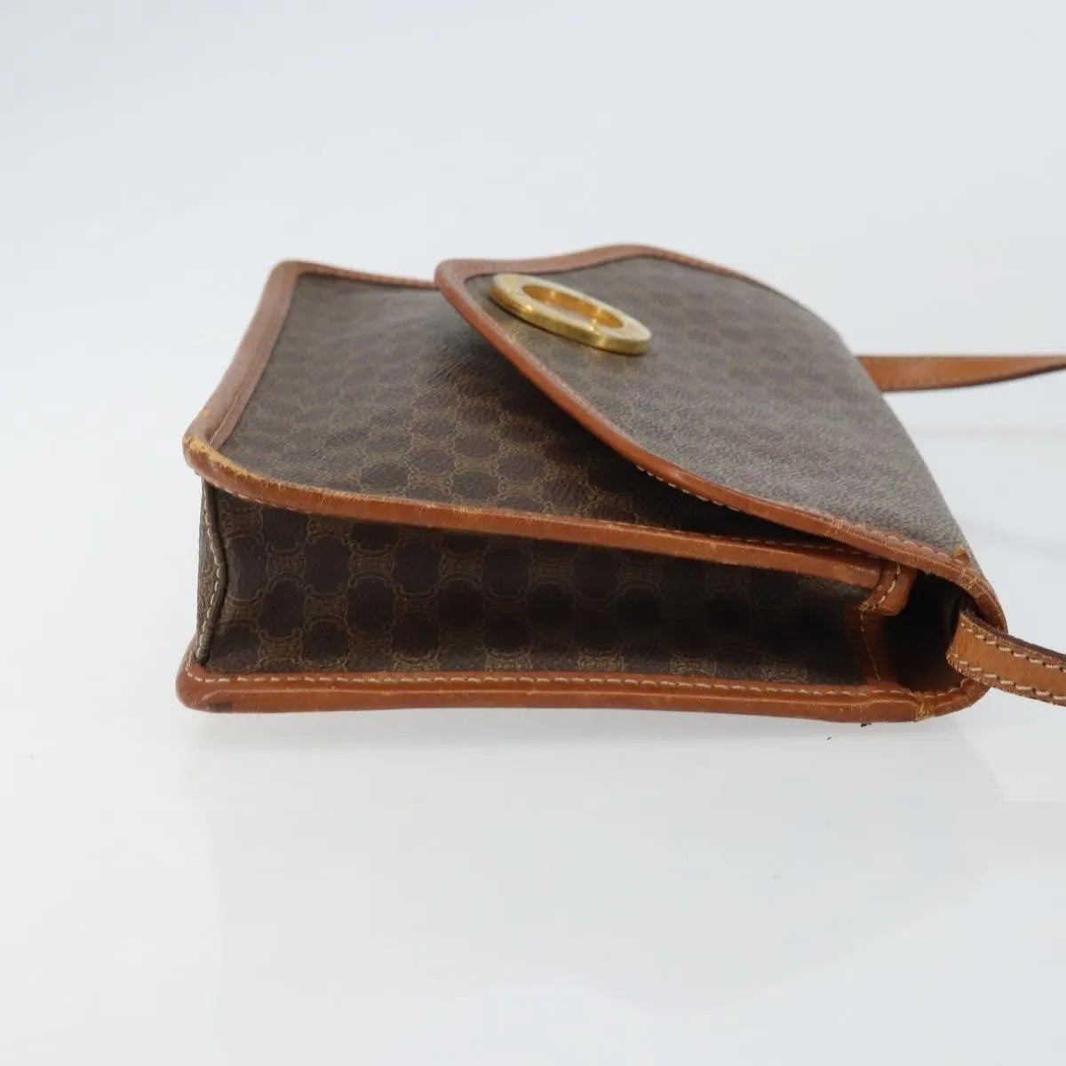 Celine Vintage Macadam Circle Logo Canvas and Leather, Brown, Canvas, Shoulder Bag