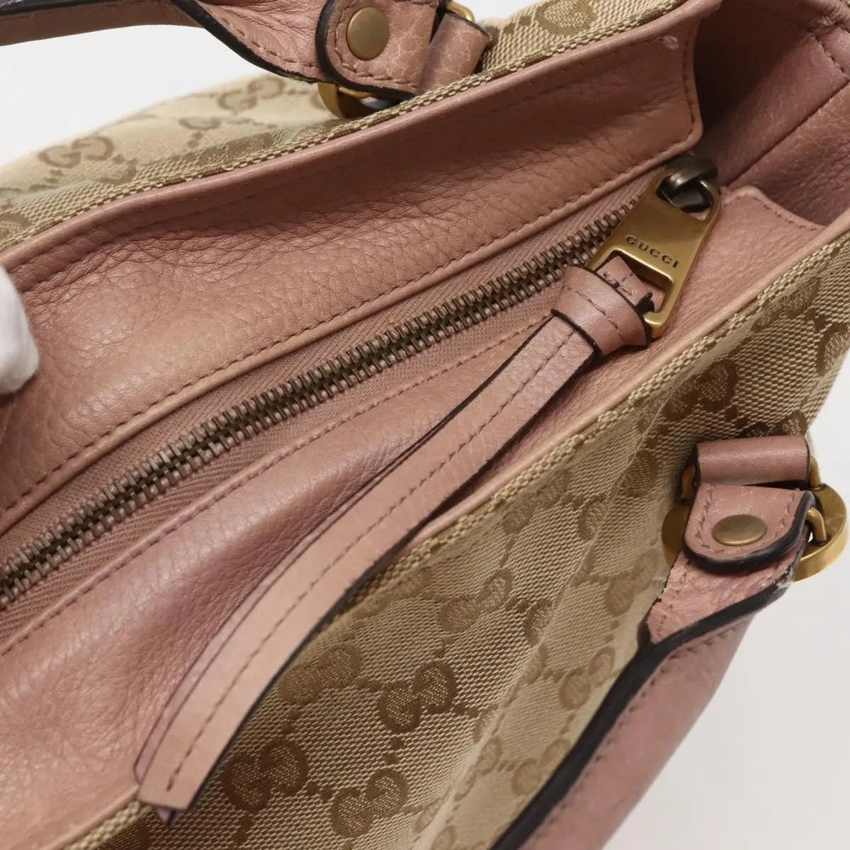 Gucci Vintage Interlocking G Canvas and Leather, Beige, Canvas, Handbag