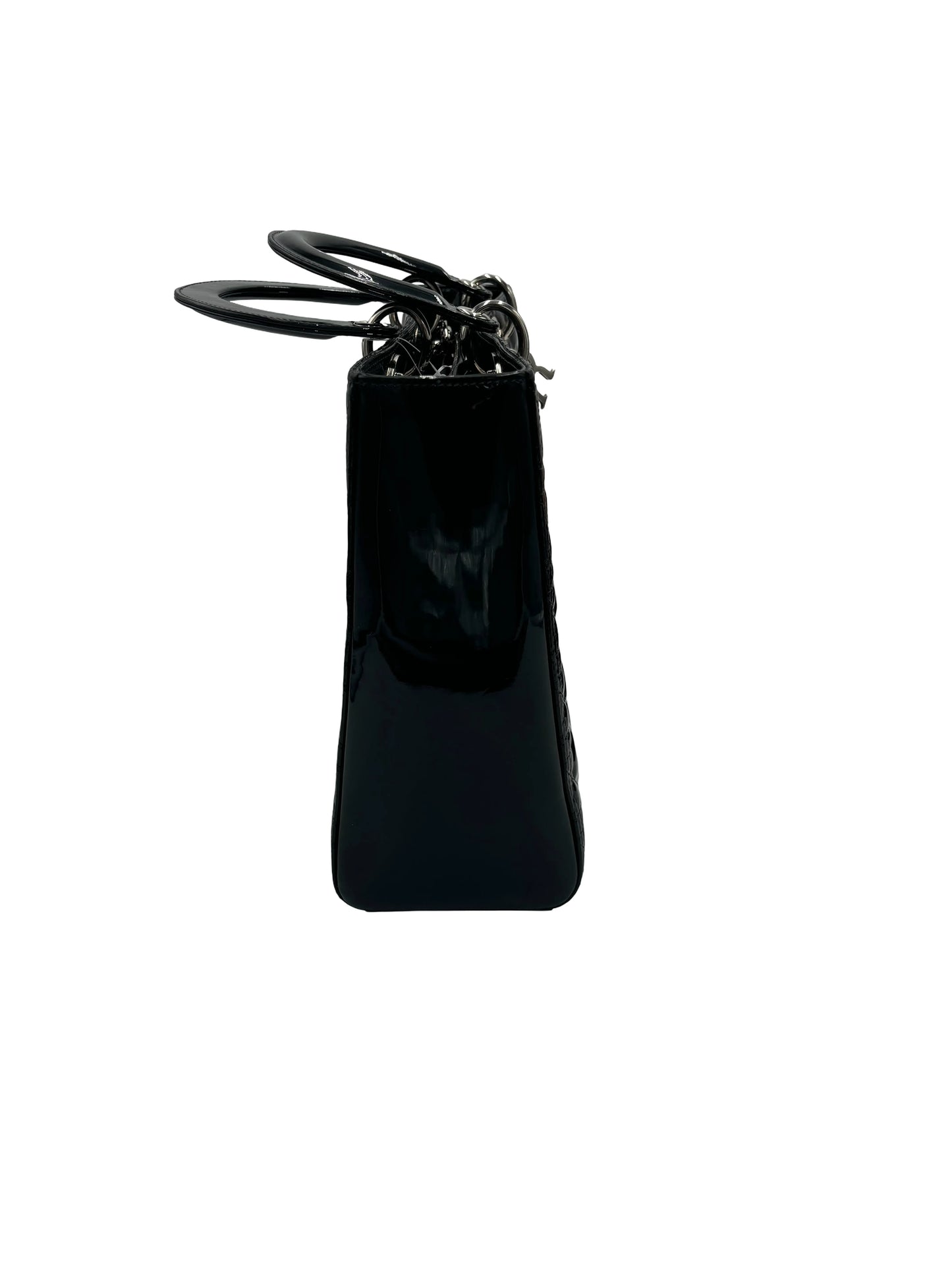 Christian Dior Lady Dior Patent, Black, Patent Leather, Handbag