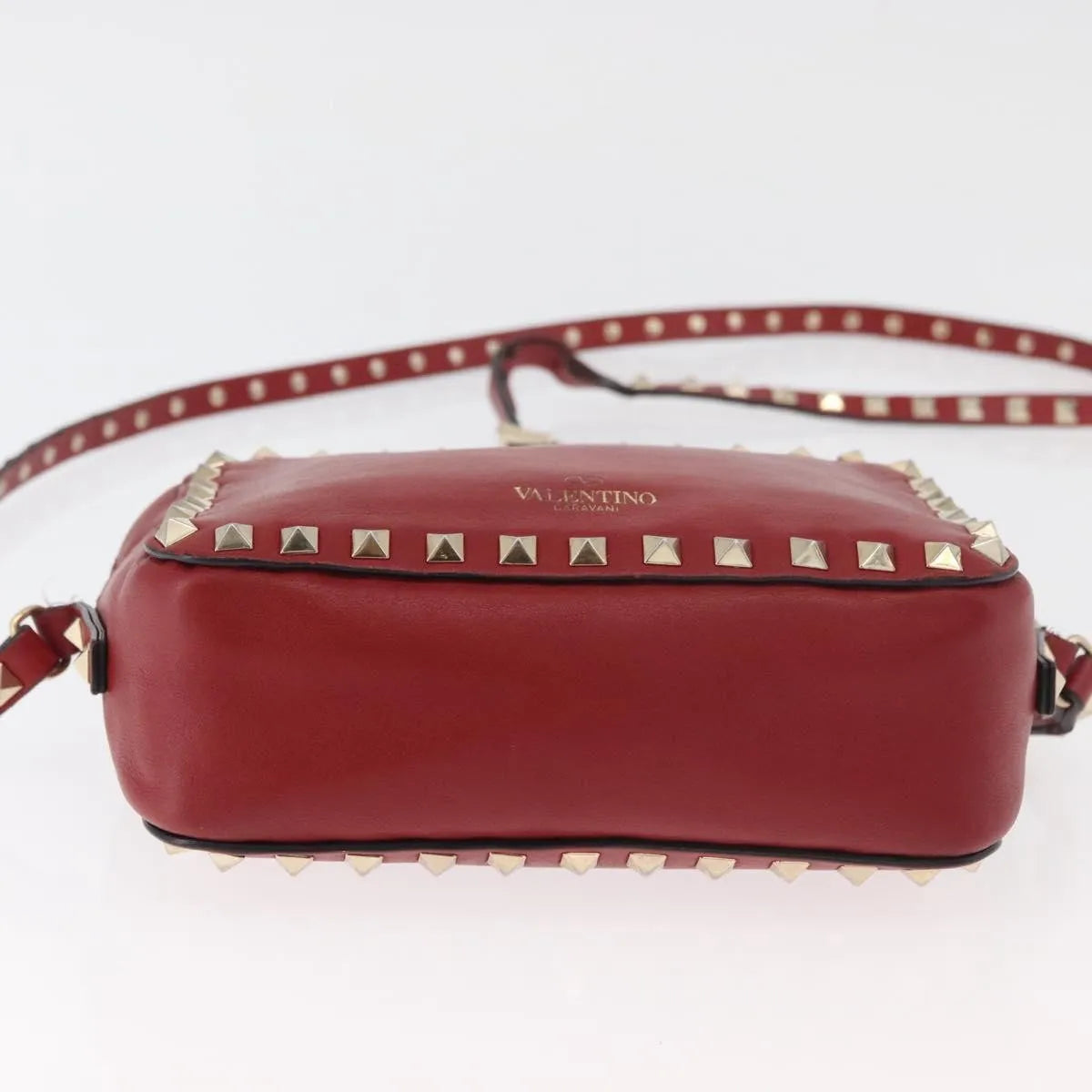 Valentino Garavani Rockstud Camera Leather, Red, Leather, Shoulder Bag