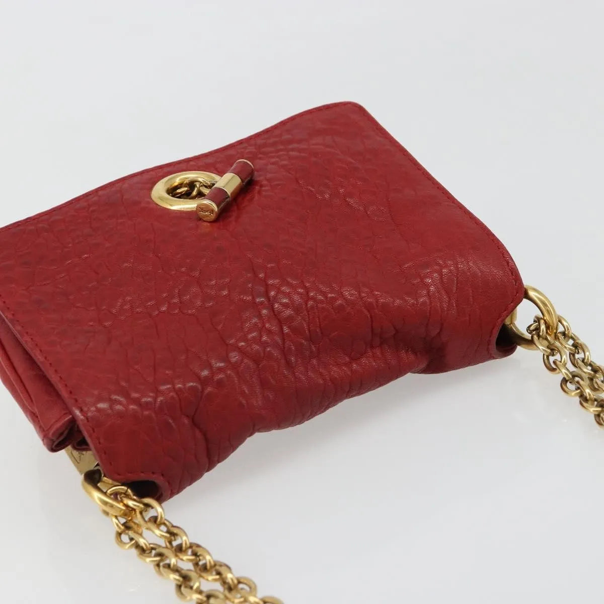 Saint Laurent Chain Leather, Red, Leather, Shoulder Bag