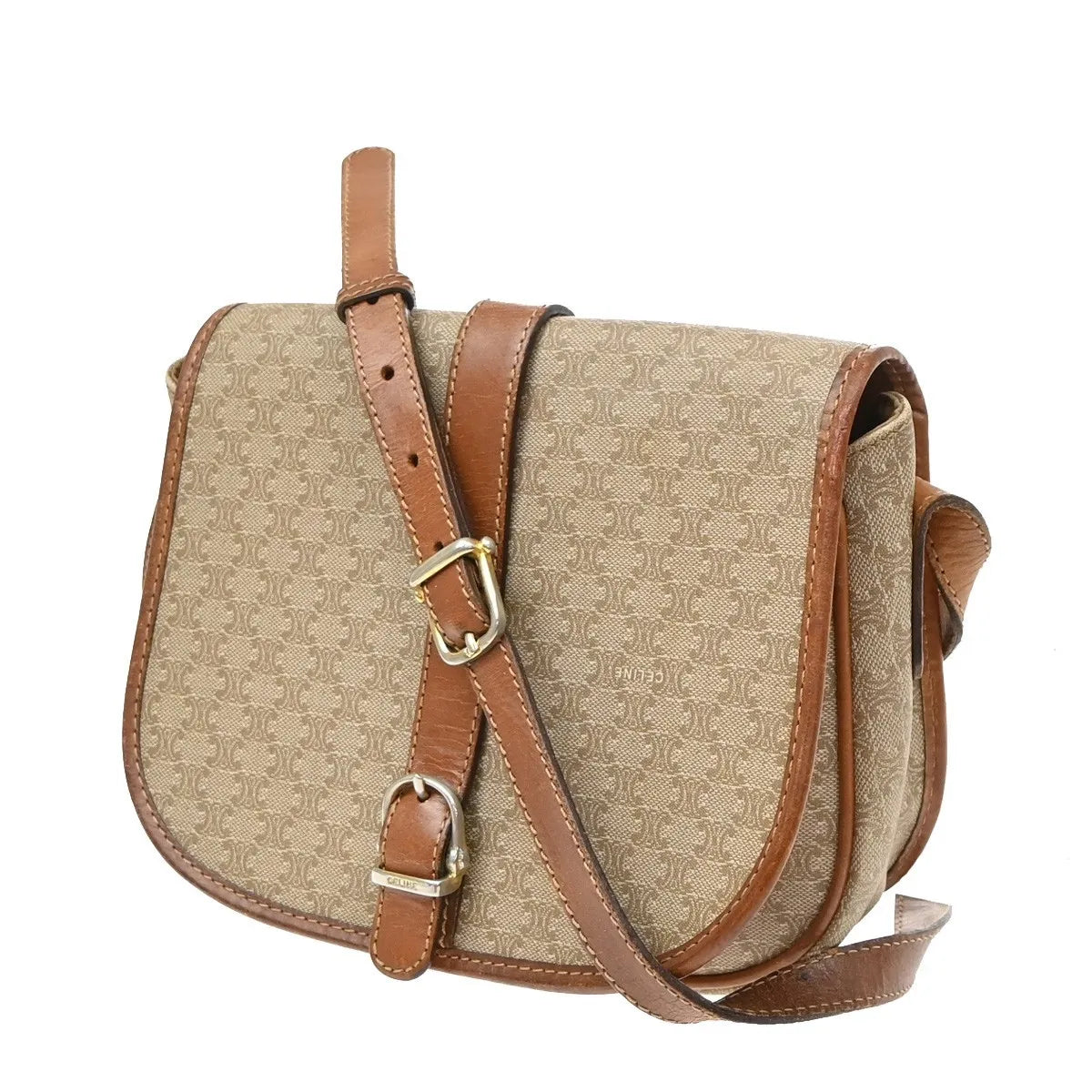Celine Vintage Macadam Canvas and Leather, Beige, Canvas, Handbag