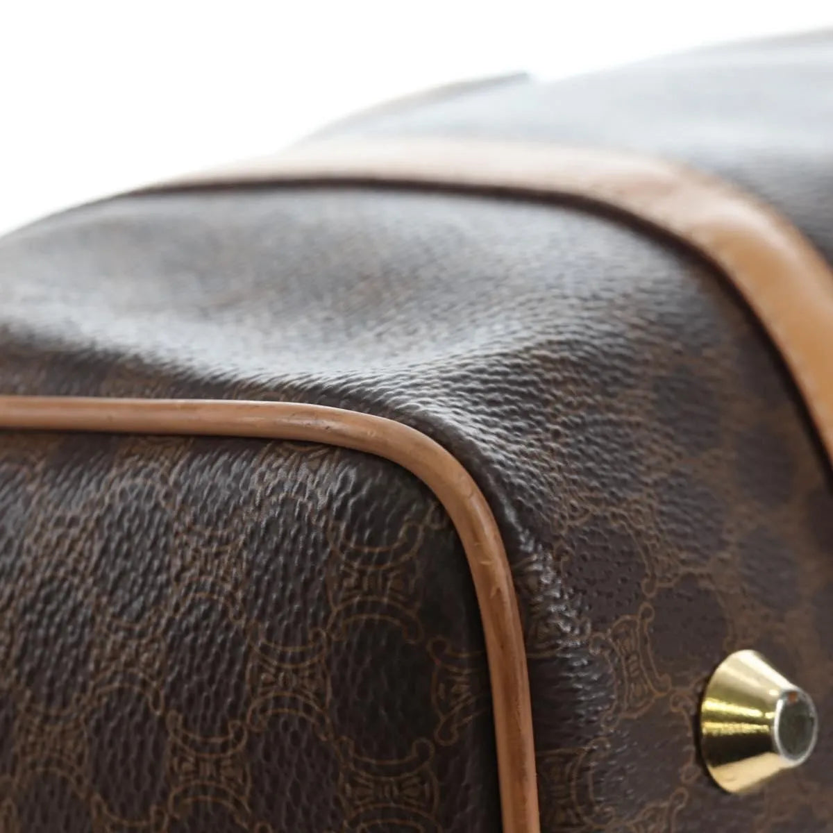Celine Vintage Macadam Boston Canvas and Leather, Brown, PVC, Handbag