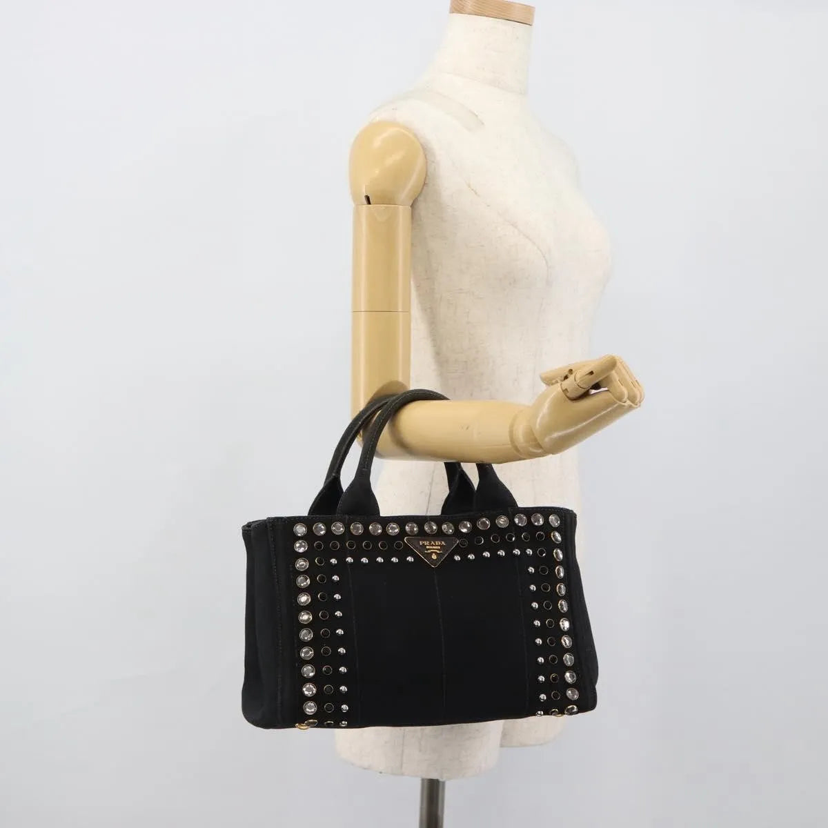 Prada Canapa Convertible Tote Rhinestone Embellished Canvas, Black, Canvas, Handbag