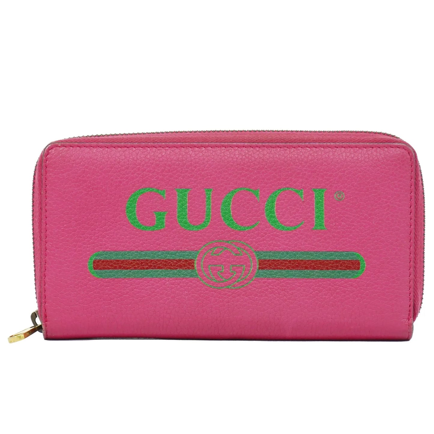 Gucci Vintage Logo Zip Around Leather, Pink, Leather, Wallet