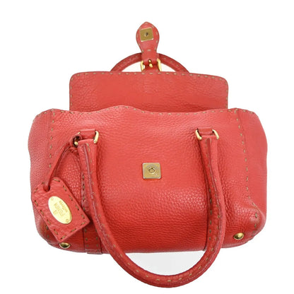 Fendi Selleria Linda Satchel Pebbled Leather, Red, Leather, Handbag