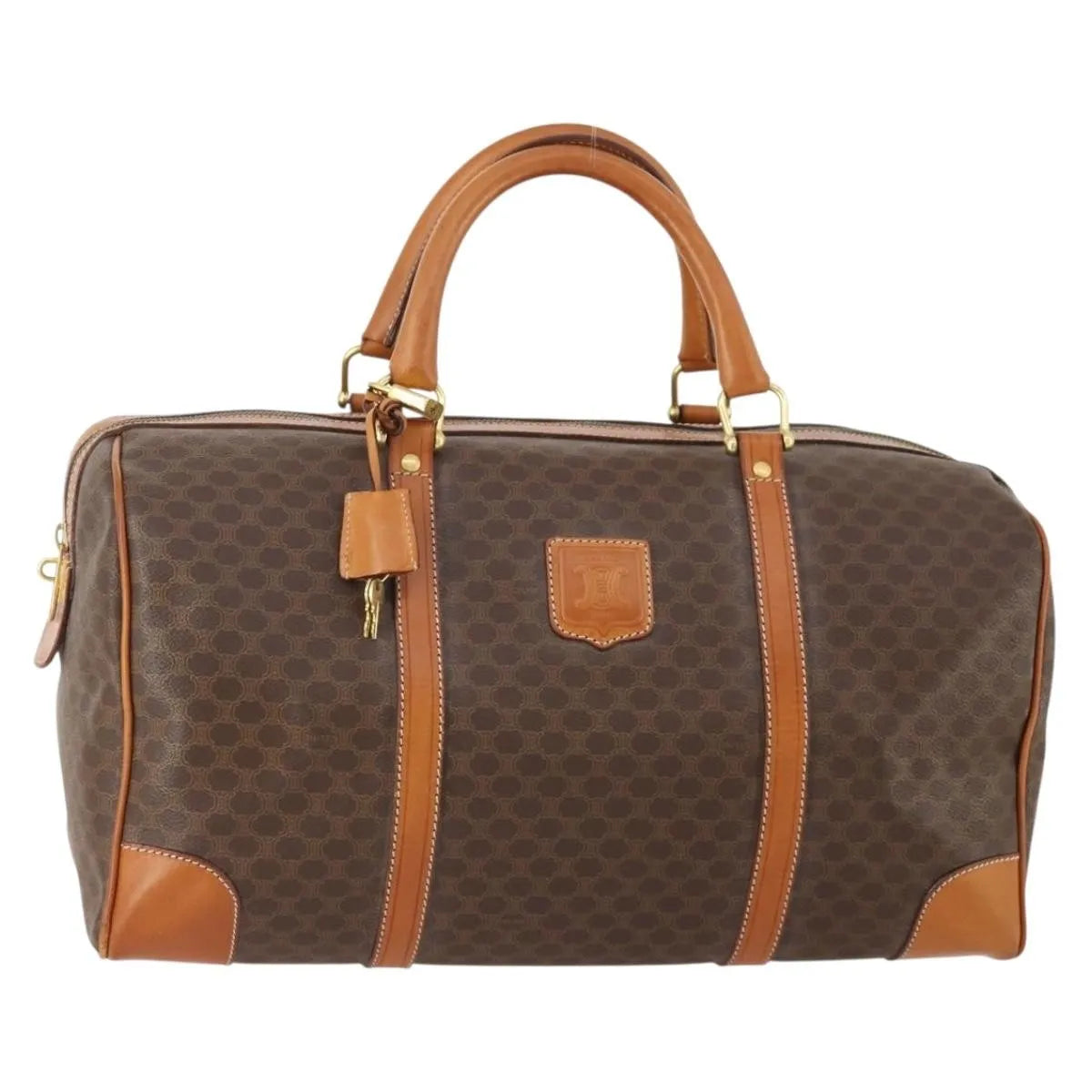Celine Vintage Duffle Canvas and Leather, Brown, Canvas, Travel Bag