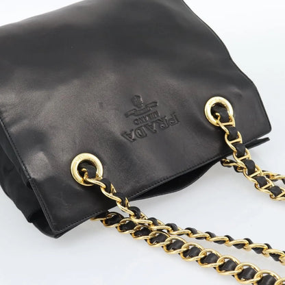 Prada Vintage Nappa Chain Tote Leather, Black, Leather, Shoulder Bag