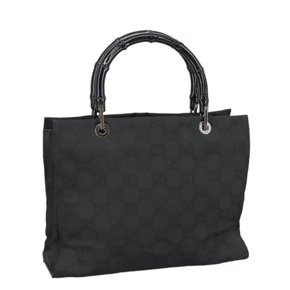 Gucci Vintage Bamboo Handle Tote GG Nylon, Black, Nylon, Tote Bag