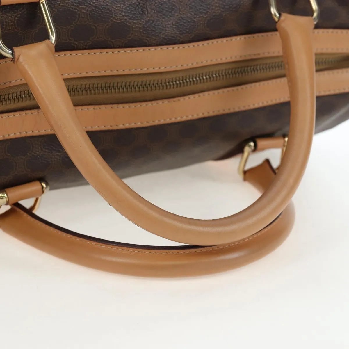 Celine Vintage Macadam Boston Canvas and Leather, Brown, PVC, Handbag