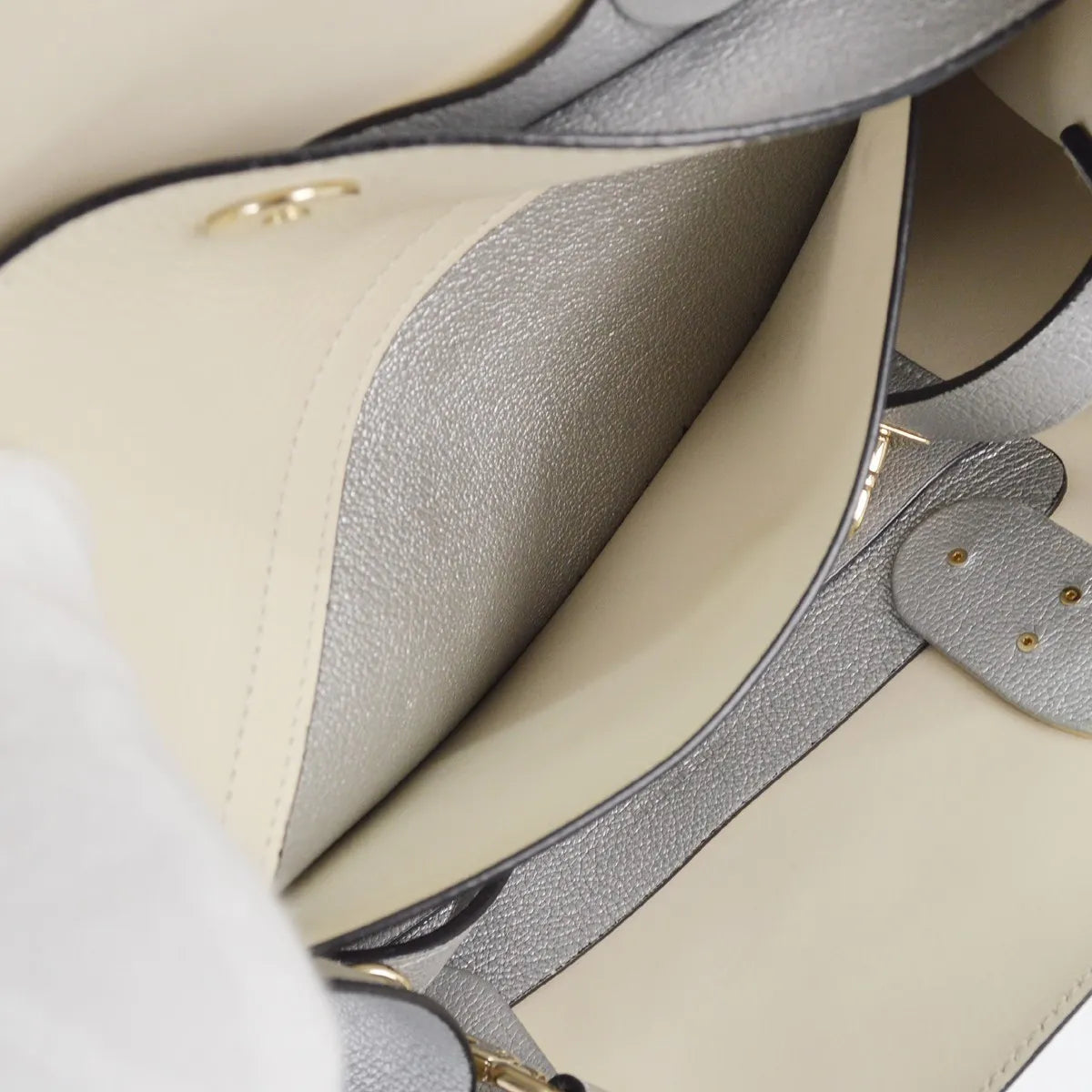Christian Dior Open Bar Leather, Silver, Leather, Handbag
