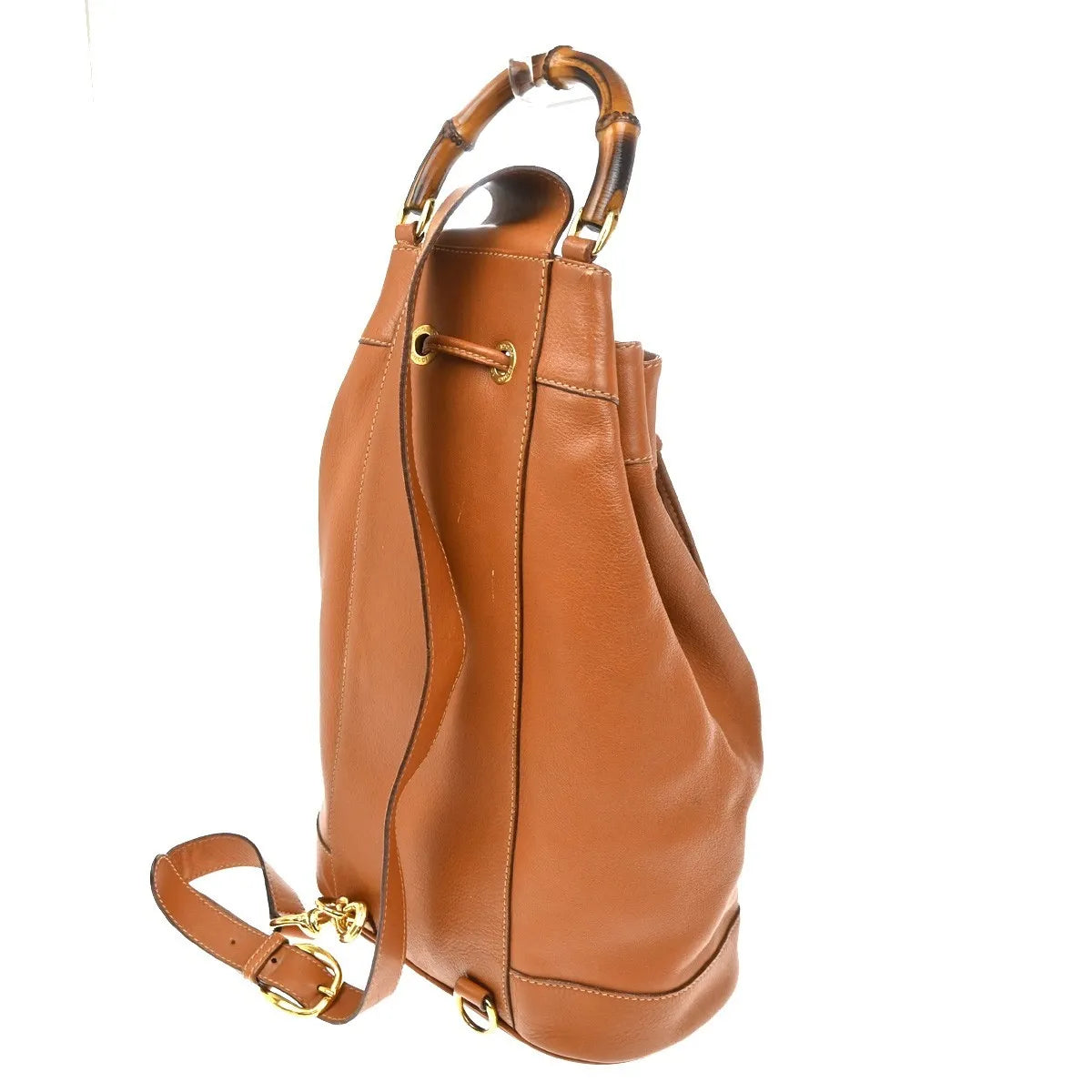 Gucci Vintage Bamboo Sling Leather, Brown, Leather, Backpack