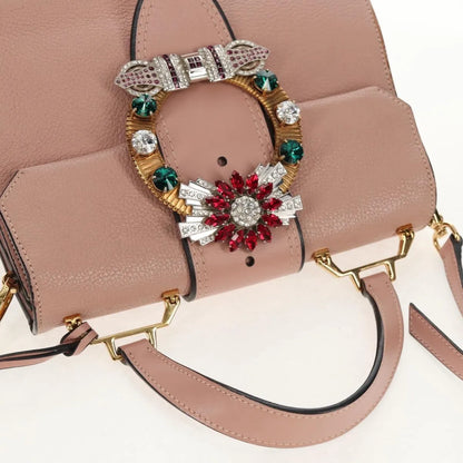 Miu Miu Madras Crystal Buckle Leather, Pink, Leather, Shoulder Bag