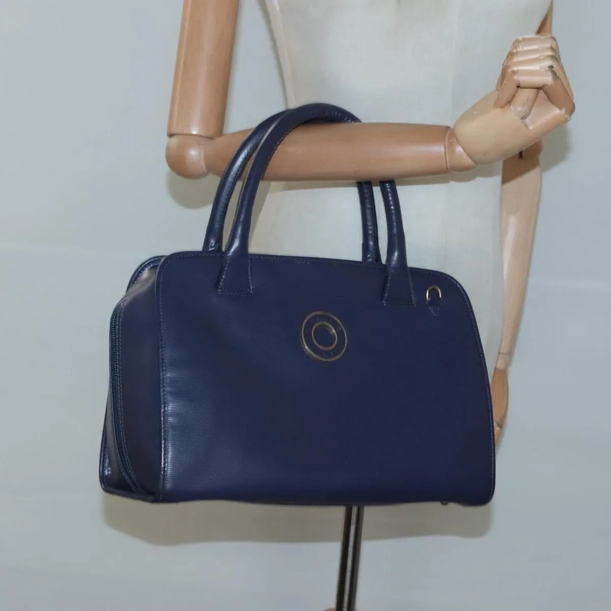 Celine Circle Logo Leather, Blue, Leather, Handbag