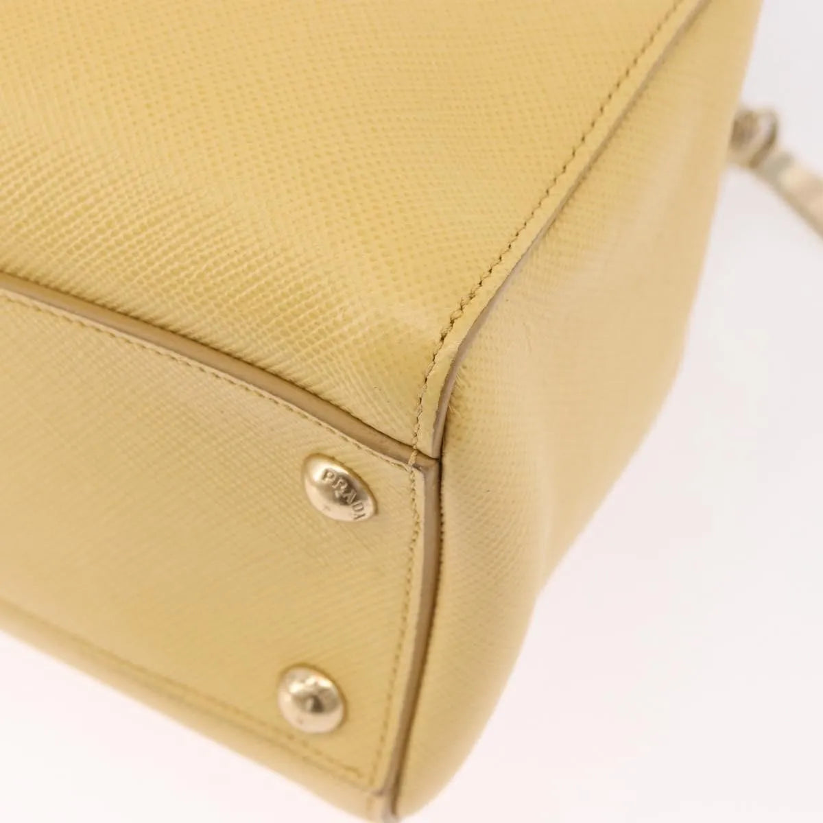 Prada Cuir Frame Double Zip Tote Saffiano Leather, Yellow, Leather, Tote Bag