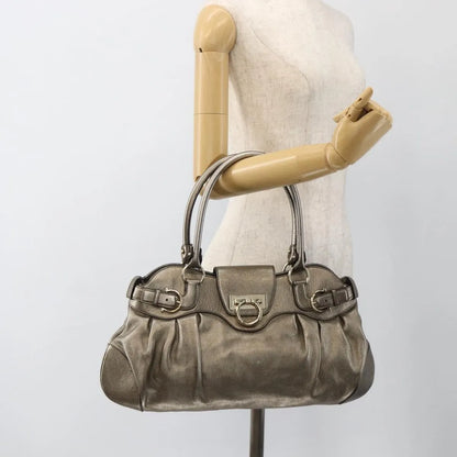 Salvatore Ferragamo Gancini Leather, Silver, Leather, Handbag