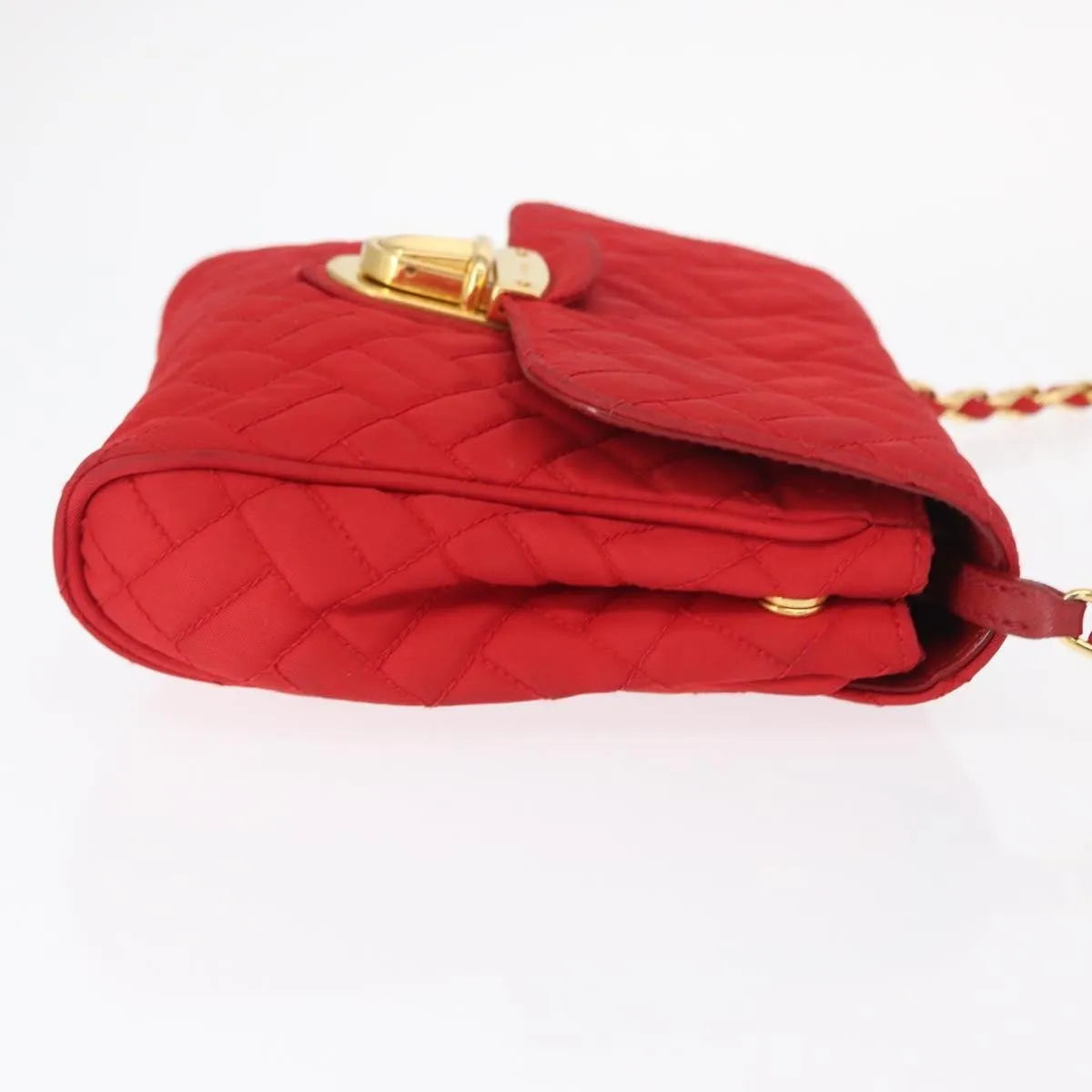 Prada Pushlock Chain Flap Quilted Tessuto, Red, Nylon, Shoulder Bag
