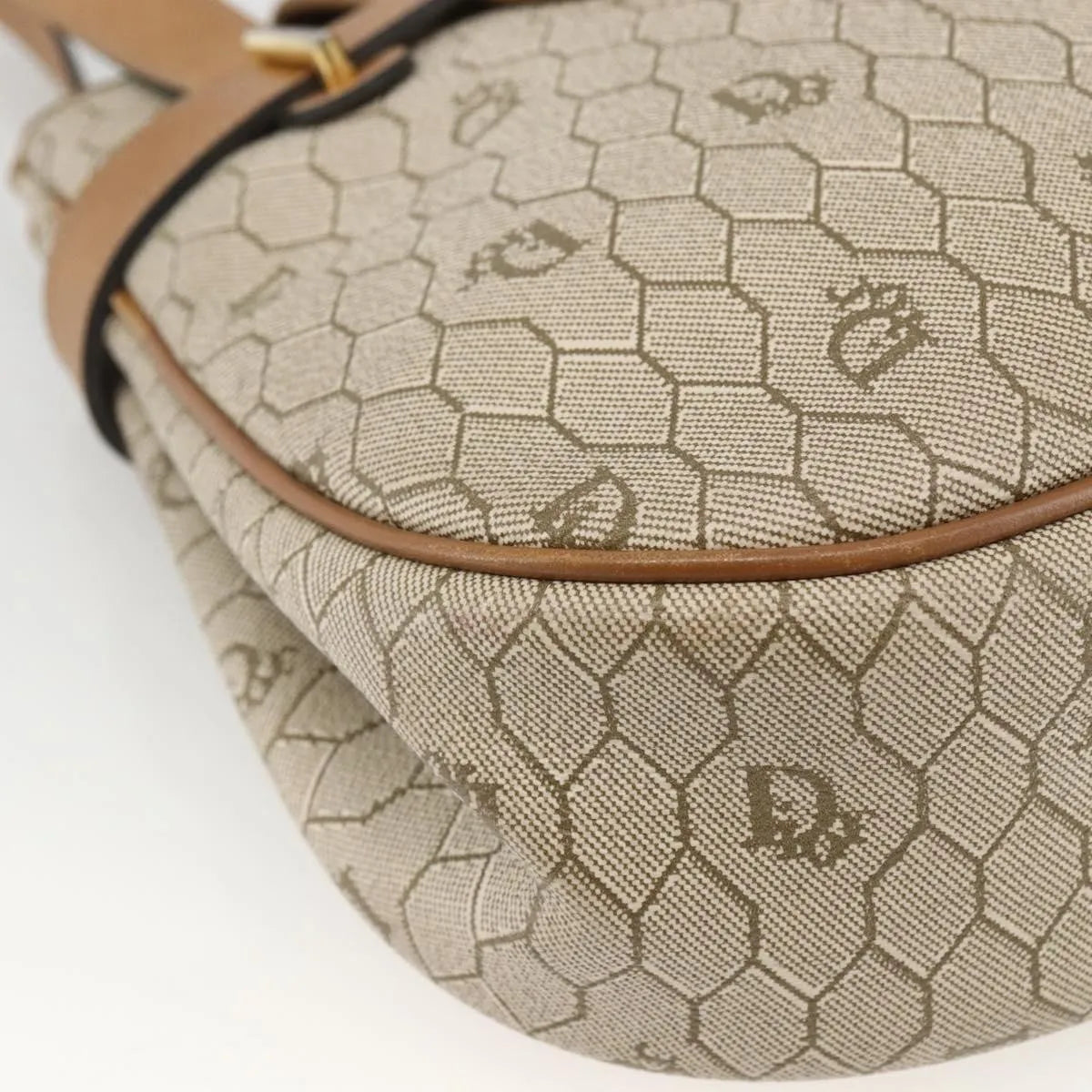 Christian Dior Vintage Honeycomb Canvas and Leather, Beige, Canvas, Shoulder Bag