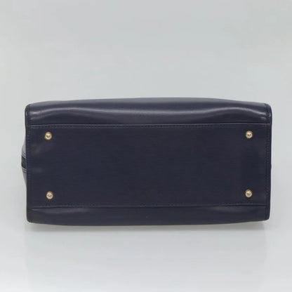 Celine Circle Logo Leather, Blue, Leather, Handbag