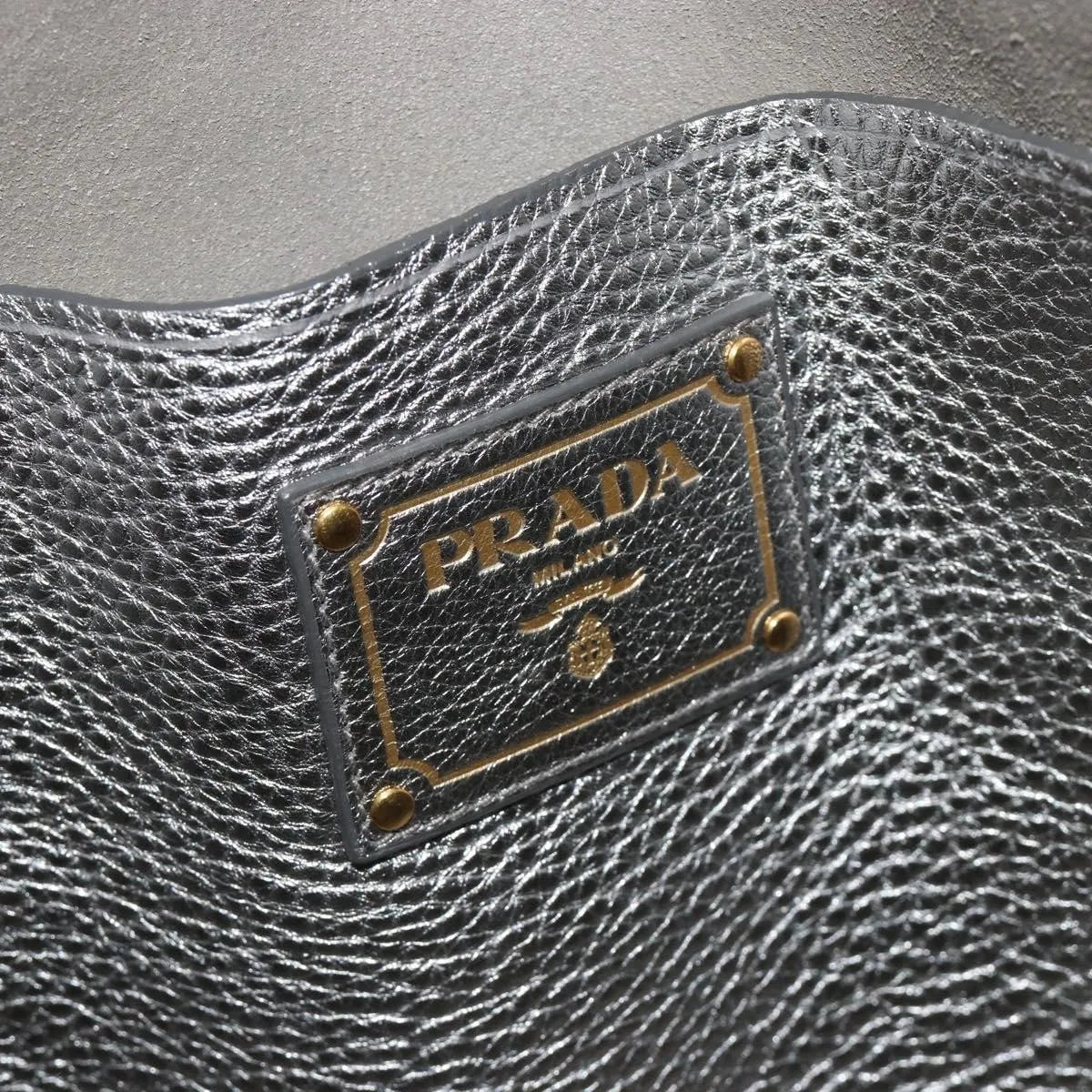 Prada Vintage Tote Leather, Silver, Leather, Tote Bag