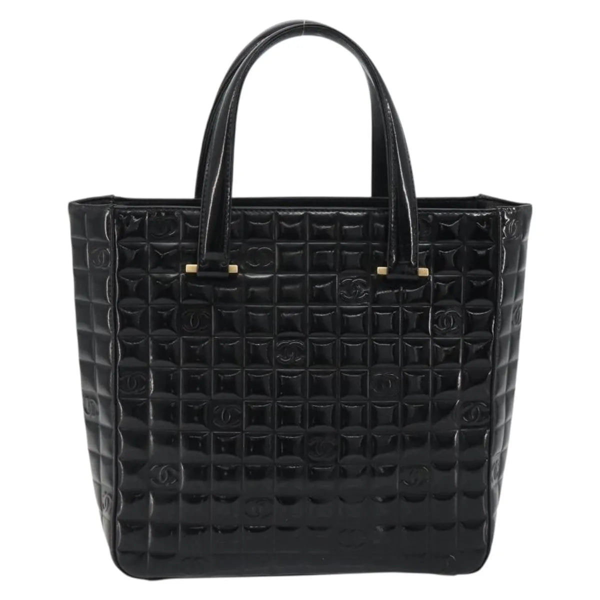 Chanel Chocolate Bar CC Tote Quilted Patent, Black, Patent Leather, Tote Bag