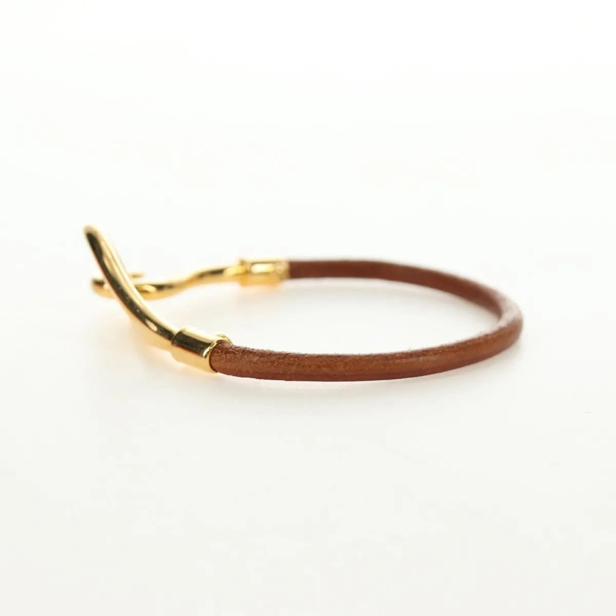 Hermes Jumbo Hook Braided Leather and Metal, Brown, Leather, Bracelet