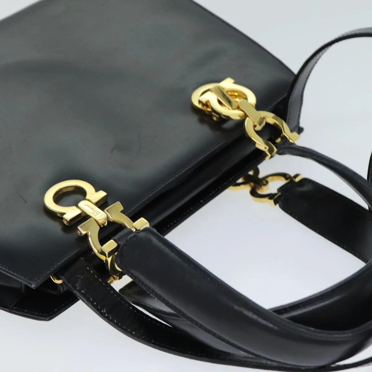 Salvatore Ferragamo Gancini Leather, Black, Leather, Handbag
