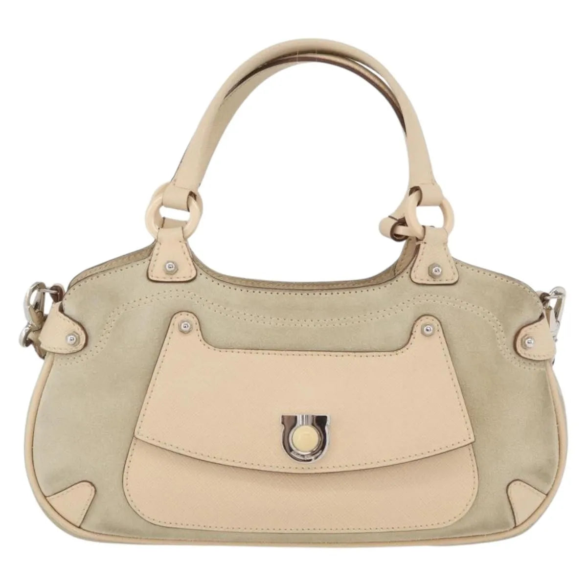 Salvatore Ferragamo Gancini Suede, Beige, Suede, Handbag