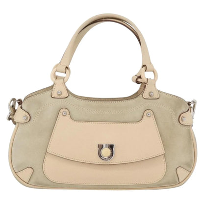 Salvatore Ferragamo Gancini Suede, Beige, Suede, Handbag