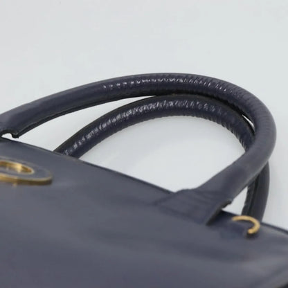 Celine Circle Logo Leather, Blue, Leather, Handbag