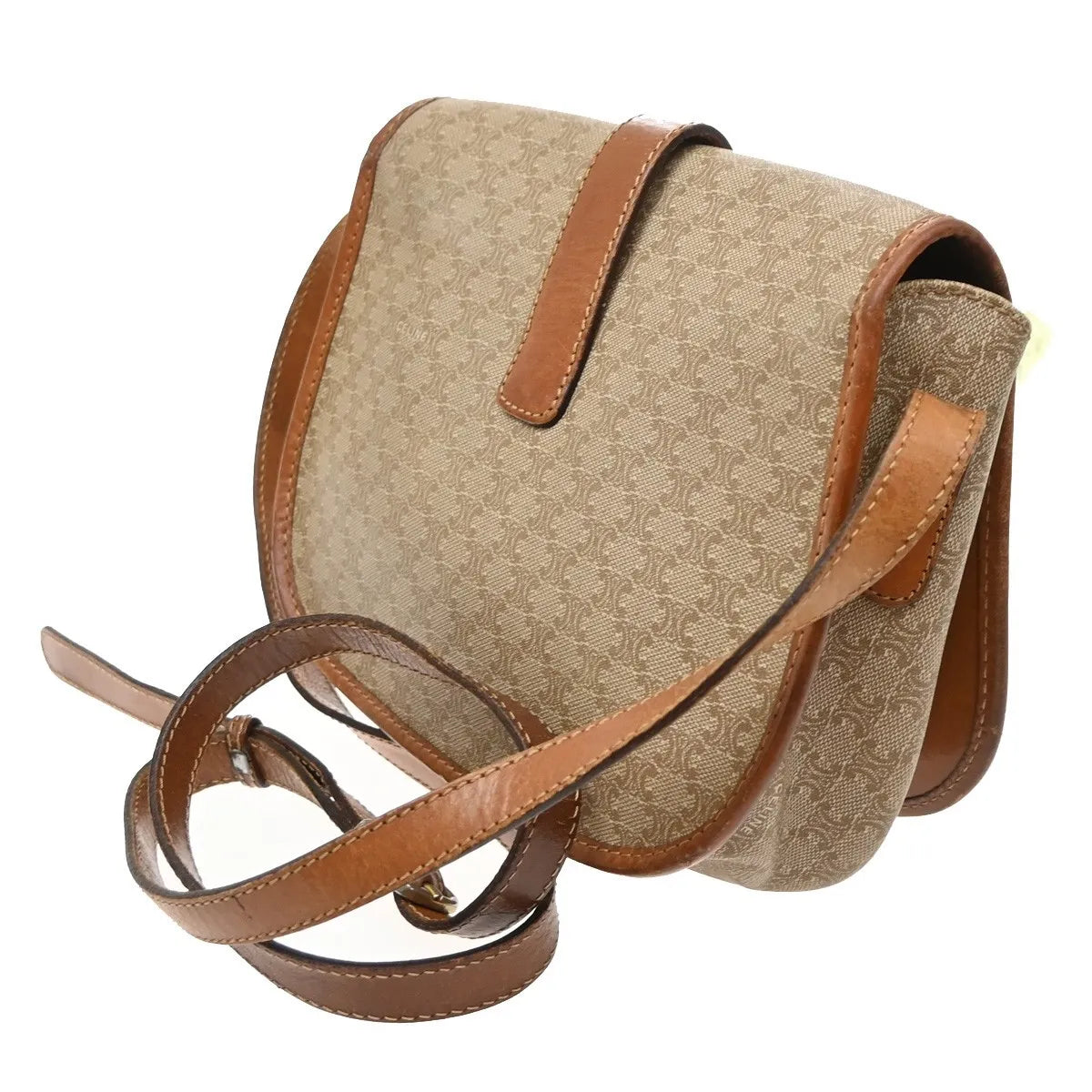 Celine Vintage Macadam Canvas and Leather, Beige, Canvas, Handbag