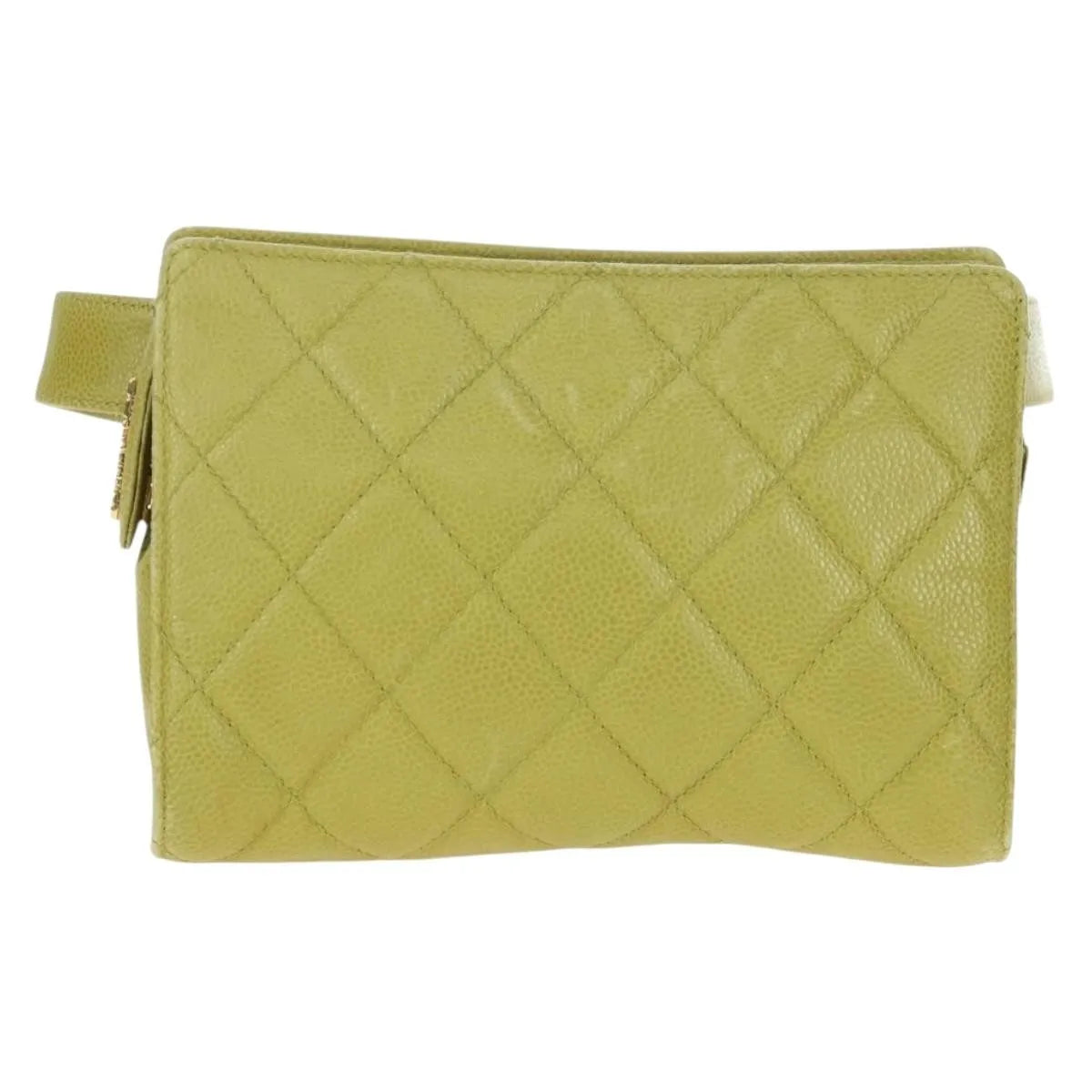 Chanel Vintage Zip Belt Quilted Caviar, Yellow, Leather, Shoulder Bag