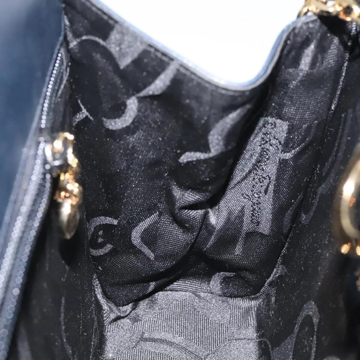 Salvatore Ferragamo Vintage Gancini Chain Leather, Navy, Leather, Shoulder Bag