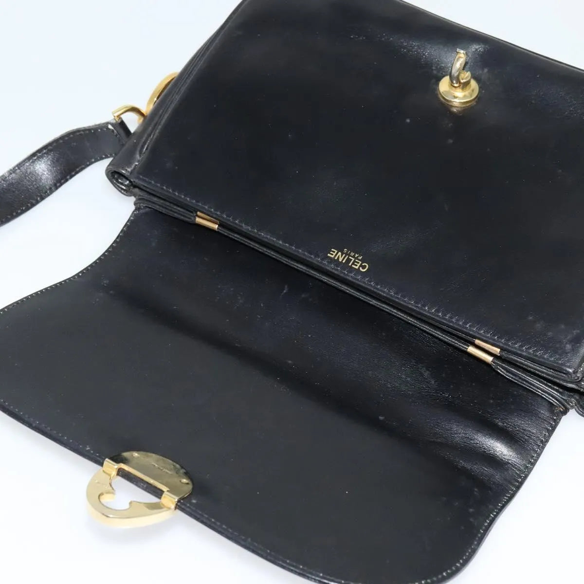 Celine Vintage Leather, Black, Leather, Shoulder Bag