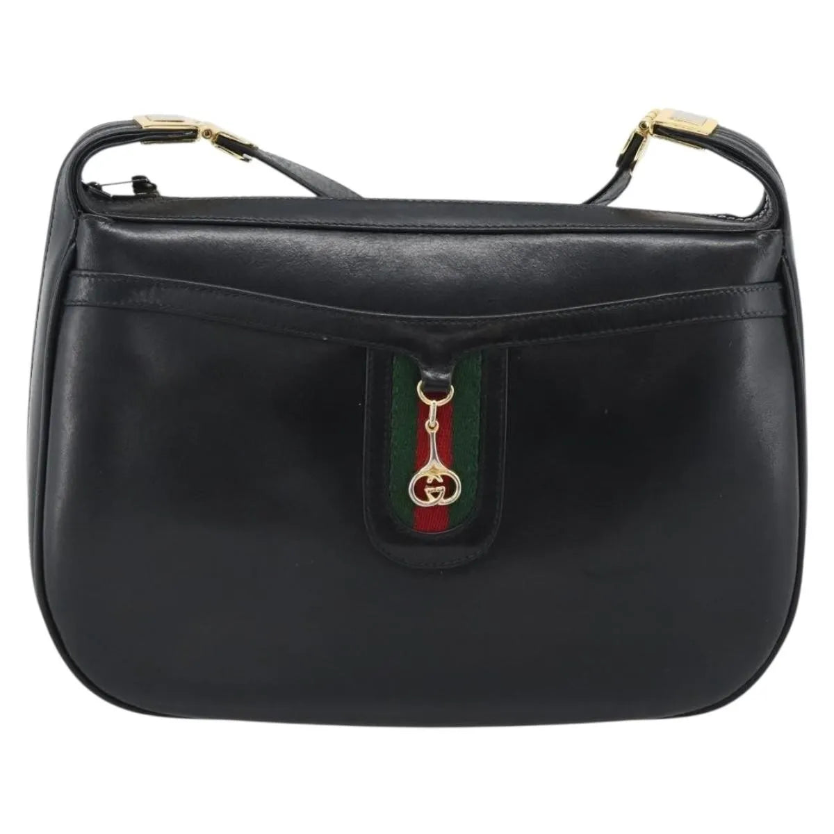 Gucci Vintage Horsebit Leather, Black, Leather, Shoulder Bag