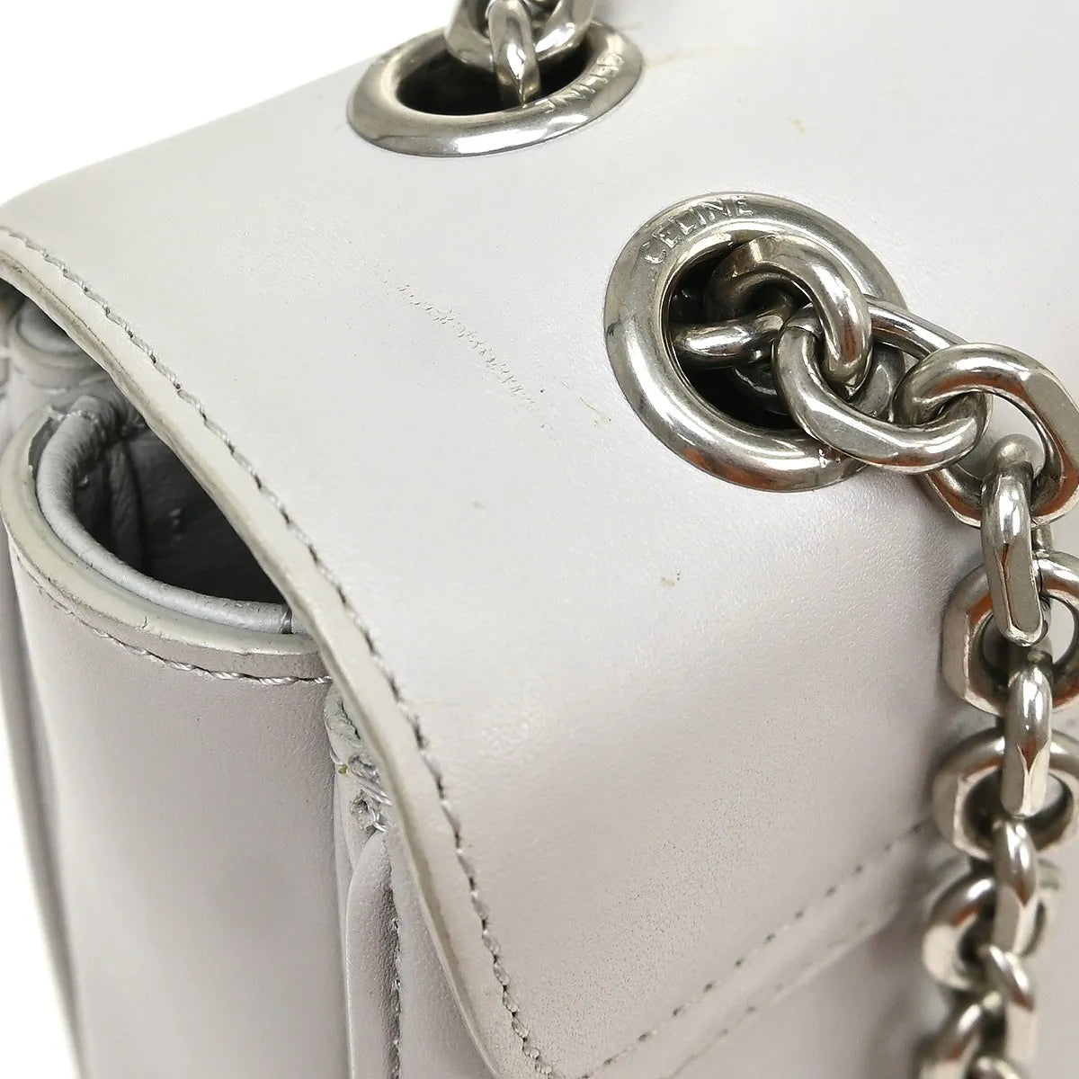 Celine C Bag Leather, Gray, Leather, Shoulder Bag