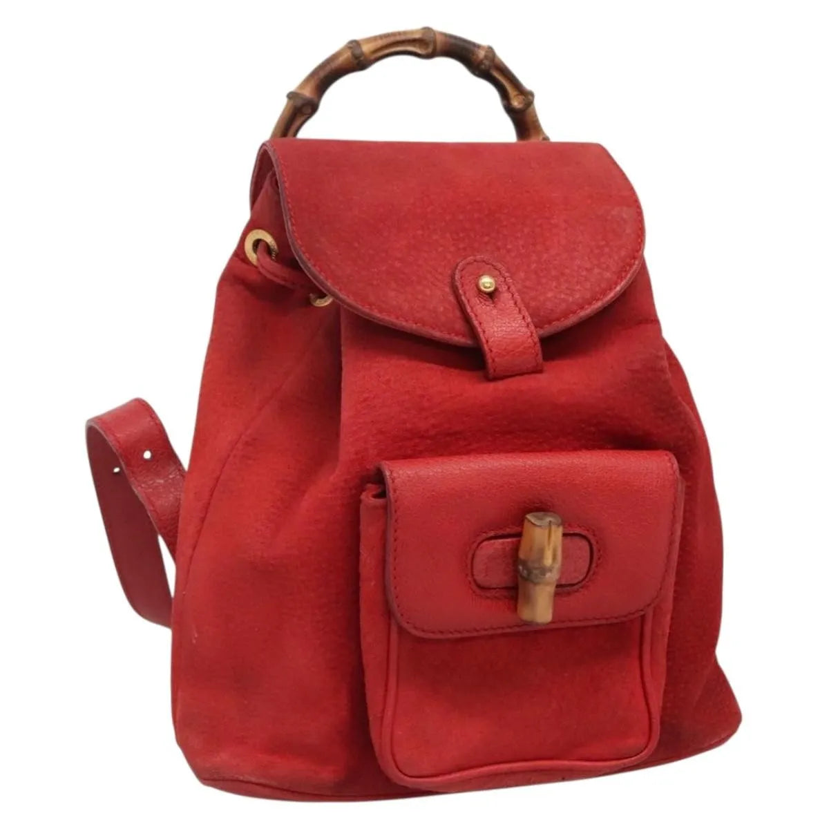 Gucci Vintage Bamboo Suede, Red, Suede, Backpack