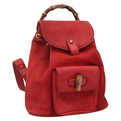 Gucci Vintage Bamboo Suede, Red, Suede, Backpack