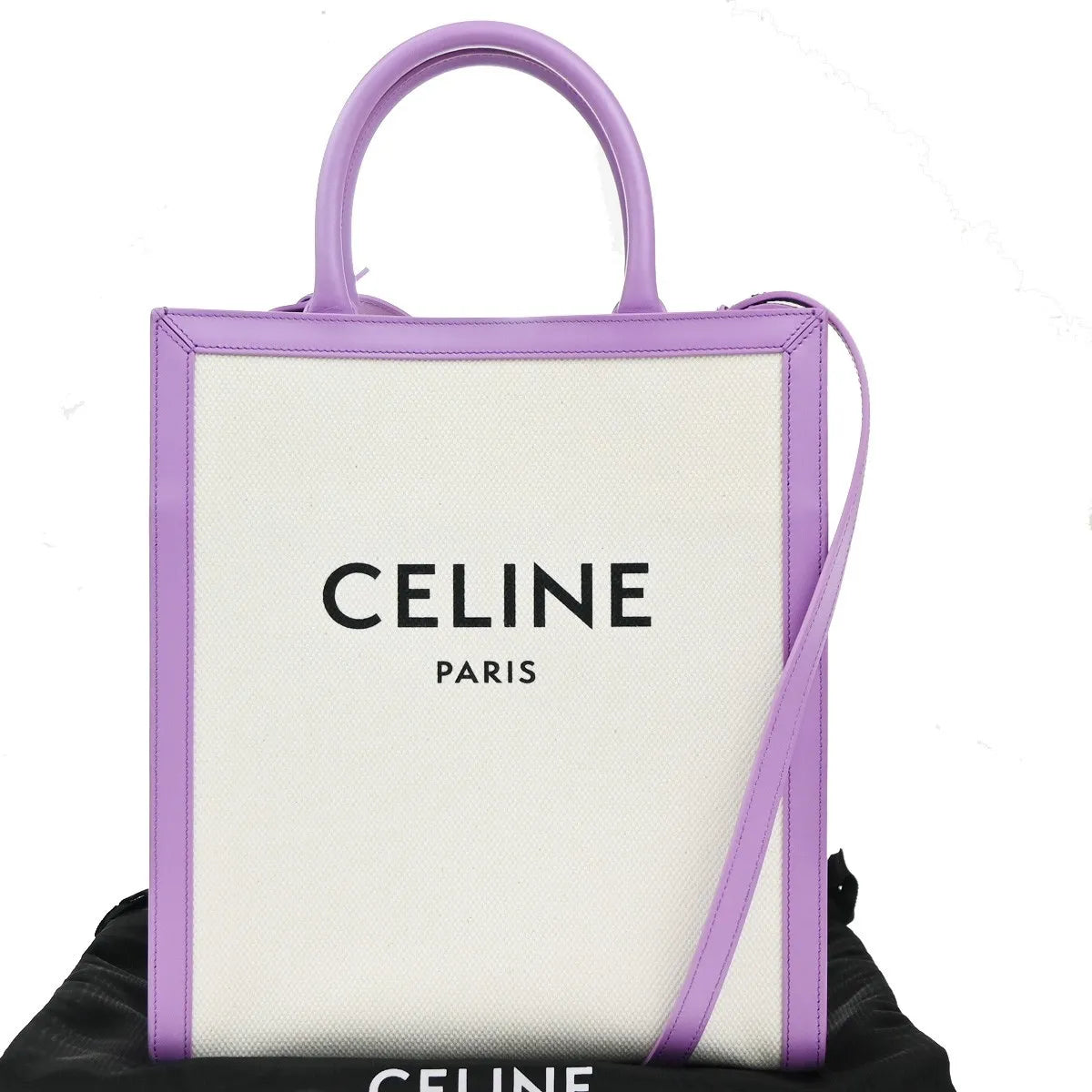 Celine Vertical Cabas Tote Canvas with Leather, Purple, Canvas, Tote Bag