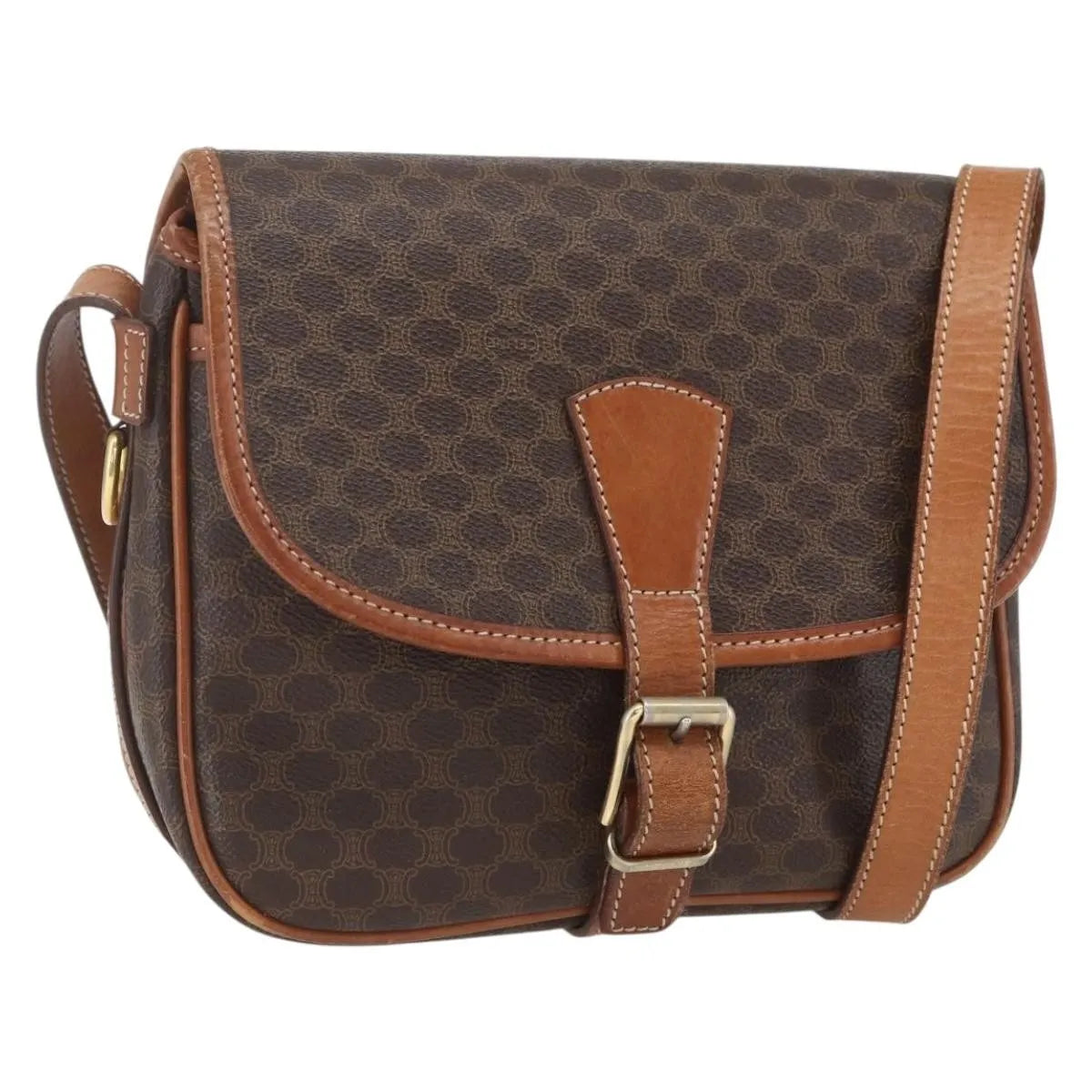Celine Vintage Macadam Canvas and Leather, Brown, Canvas, Shoulder Bag