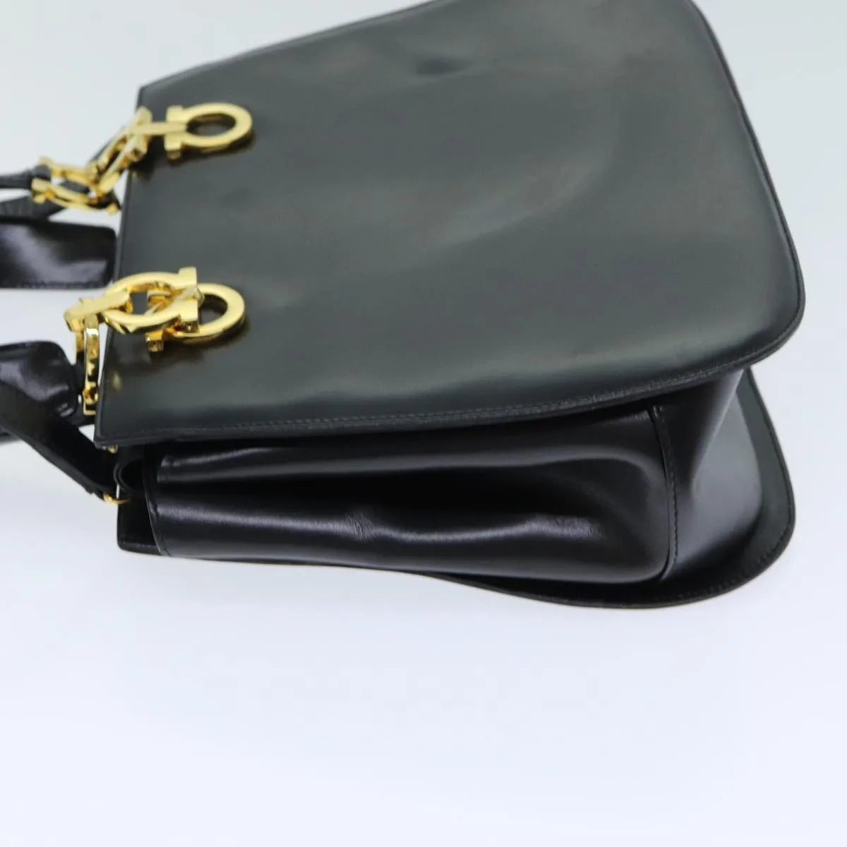 Salvatore Ferragamo Gancini Leather, Black, Leather, Handbag