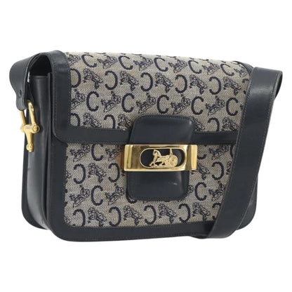Celine Vintage Horse Carriage C Macadam Canvas and Leather, Navy, Canvas, Shoulder Bag