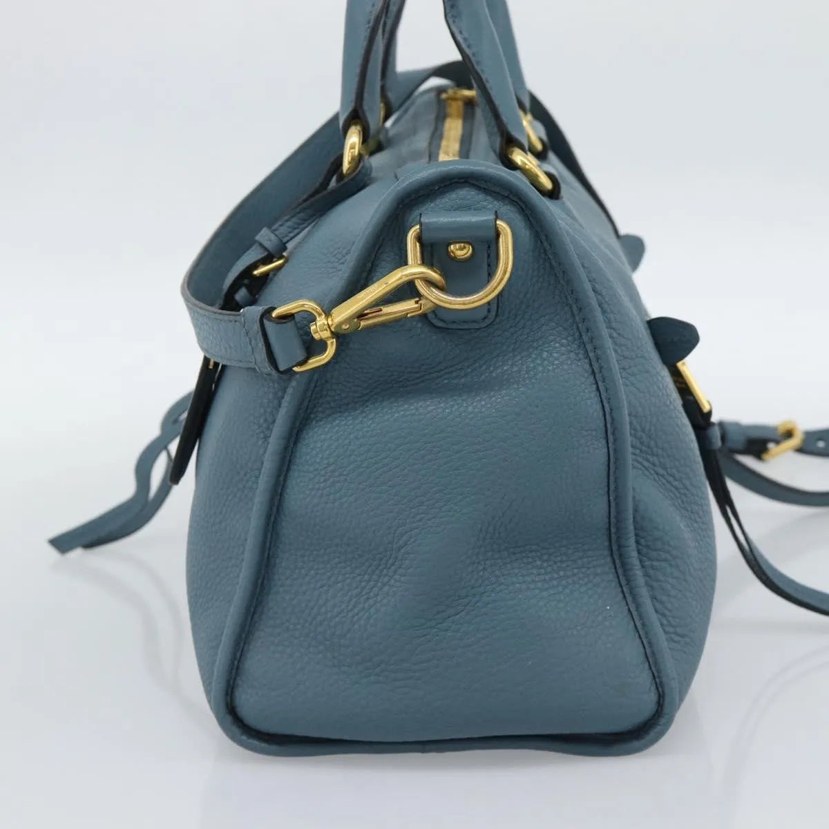 Prada Front Zip Convertible Satchel Vitello Phenix, Blue, Leather, Handbag