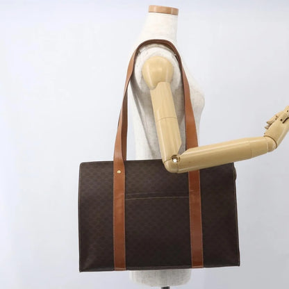 Celine Vintage Macadam Shopper Tote Canvas and Leather, Brown, Canvas, Tote Bag